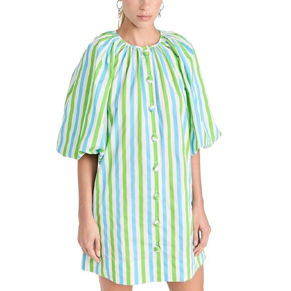 NWT RHODE PALOMA COTTON BLEND MINI DRESS IN GREEN & BLUE EDEN STRIPES SIZE XL - Picture 1 of 8